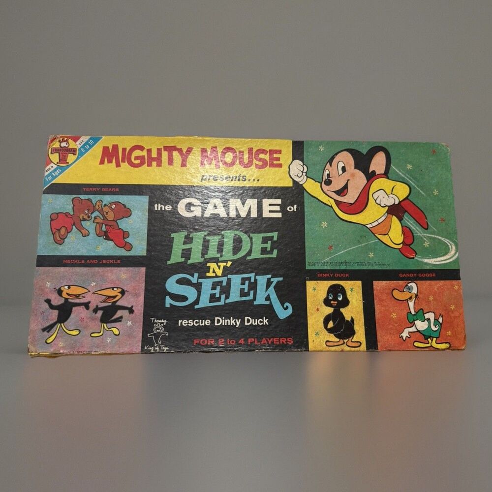 Vintage 1960 Mighty Mouse Hide ’N Seek Board Game Complete Transogram Terrytoons